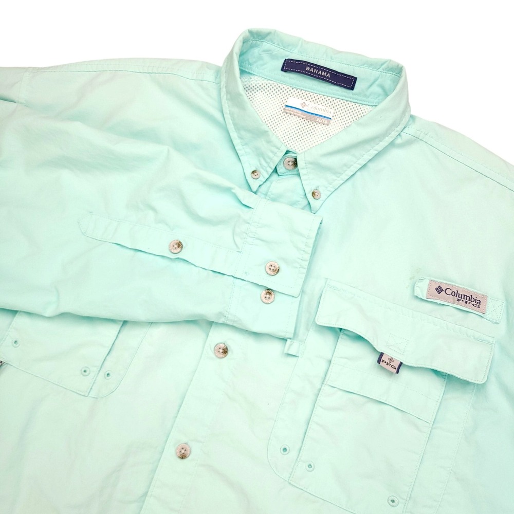 Columbia PFG Bahama Shirt Mens XL Mint Green Omni-Shade Fishing‎ Button Down